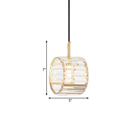 Mini Brass Wristband Pendulum Light With Crystal Prism - Single Dining Table Hanging Lamp Kit