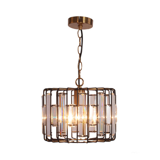 Brass Hanging Light Drum Cage With Crystal Accents - 11’/13’ Wide 1-Light Rustic Ceiling