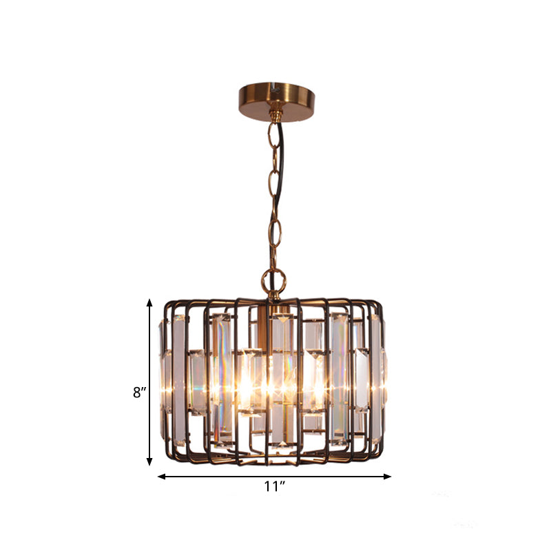 Brass Hanging Light Drum Cage With Crystal Accents - 11’/13’ Wide 1-Light Rustic Ceiling