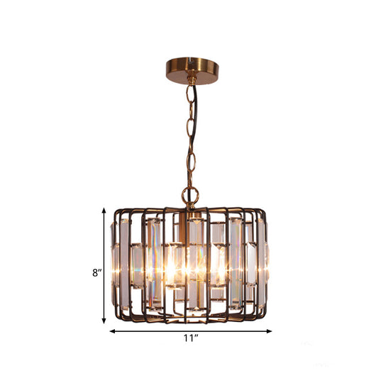 Brass Hanging Light Drum Cage With Crystal Accents - 11’/13’ Wide 1-Light Rustic Ceiling