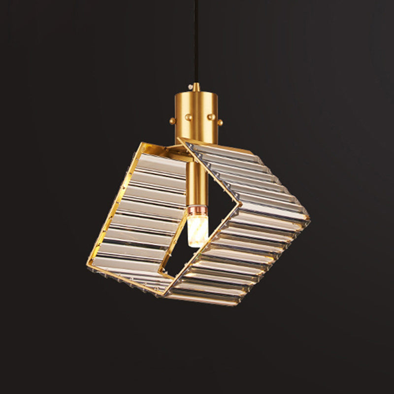 Prismatic Crystal Suspension Lamp - Mid Century Brass Pendant Light For Dining Tables
