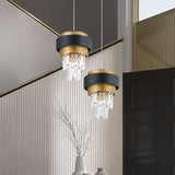 Vintage Crystal Rod Pendant Light With Black And Gold Guard - Retro & Elegant Black-Gold