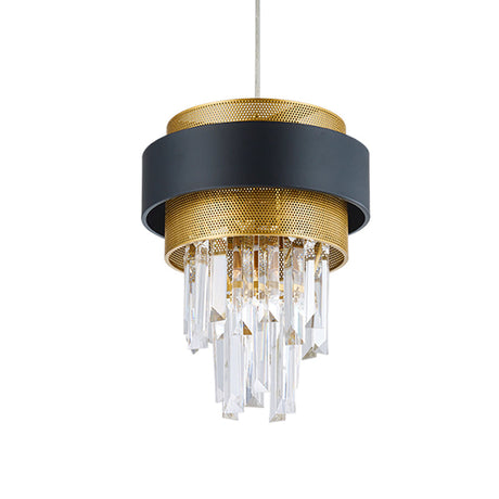 Vintage Crystal Rod Pendant Light With Black And Gold Guard - Retro & Elegant