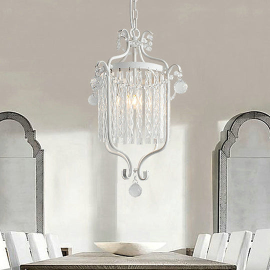 Retro Iron Single Scroll Frame Pendant Light - Black/White Suspension Lamp With Crystal Rod Drape
