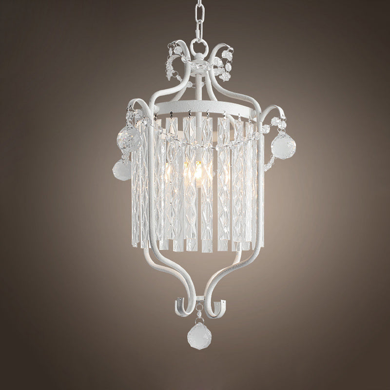 Retro Iron Single Scroll Frame Pendant Light - Black/White Suspension Lamp With Crystal Rod Drape