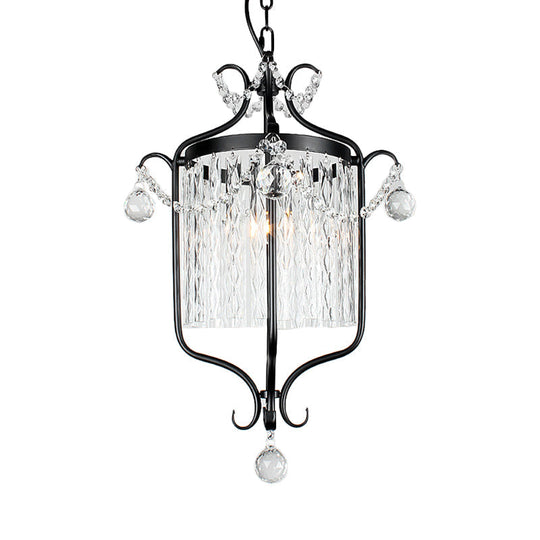 Retro Iron Single Scroll Frame Pendant Light - Black/White Suspension Lamp With Crystal Rod Drape