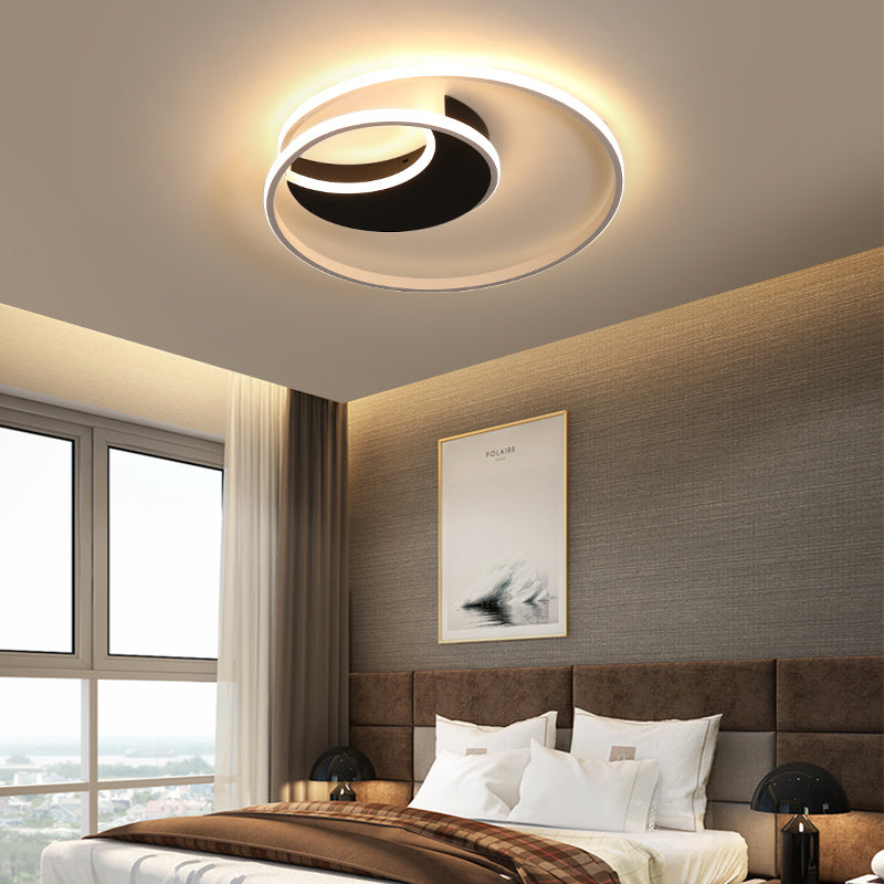 Contemporary Acrylic Crescent Led Flushmount Ceiling Light With Eye-Caring Ring For Bedroom