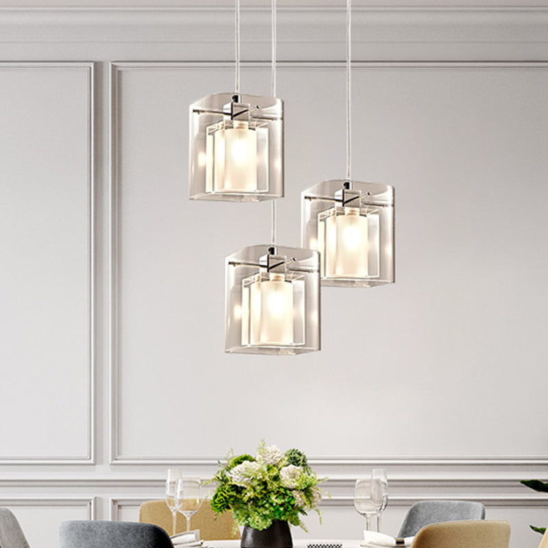 Sleek Crystal Pendant Ceiling Light With 3 Bulbs - Chrome And Multi-Light Design For Dining Hall