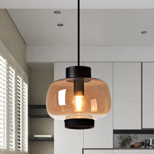 Modern Lantern Living Room Pendant Light With 1-Head Smoke Gray/Cream/Cognac Glass - Stylish Hanging