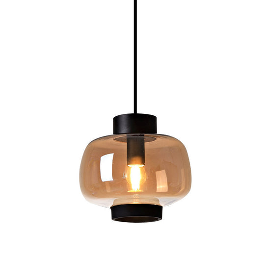 Suspension Lantern Light - Modern 1-Head Pendant In Smoke Gray/Cream/Cognac Glass For Living Room