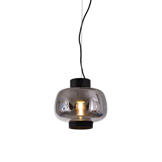 Suspension Lantern Light - Modern 1-Head Pendant In Smoke Gray/Cream/Cognac Glass For Living Room