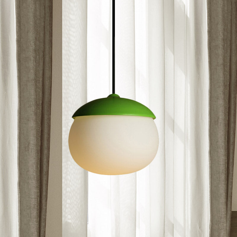Modern White Glass Nut Pendant Lighting - 1-Light Green Hanging Lamp For Restaurants
