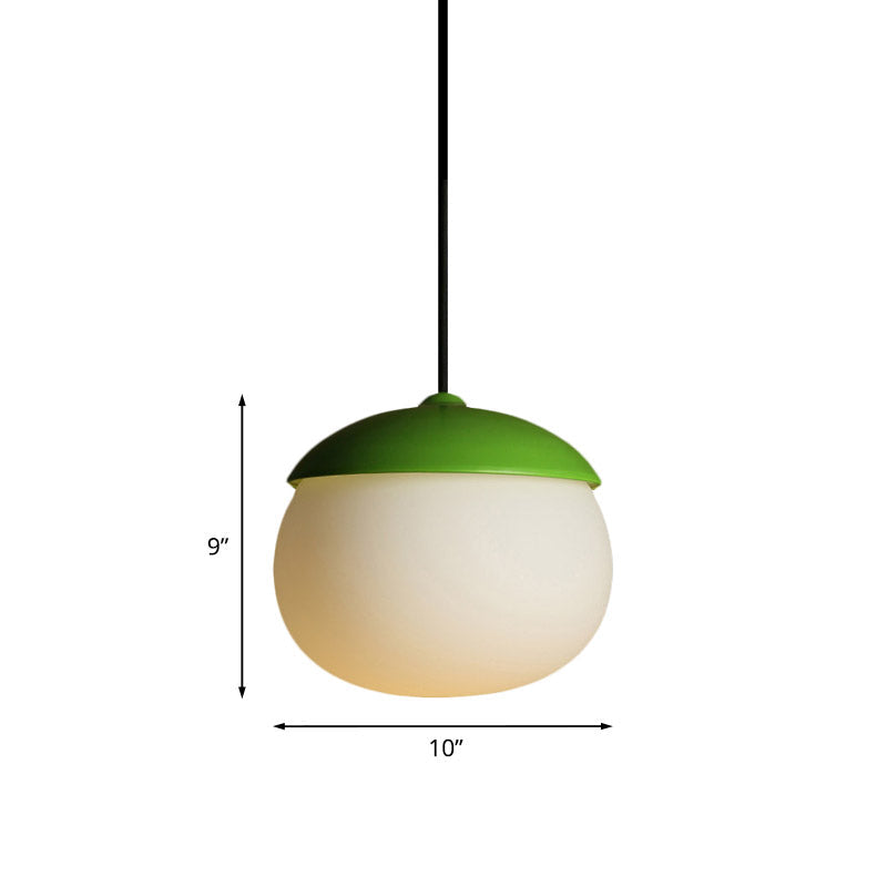 Modern White Glass 1-Light Pendant Lamp With Nut Shape Design - Green Hanging Light For Restaurants