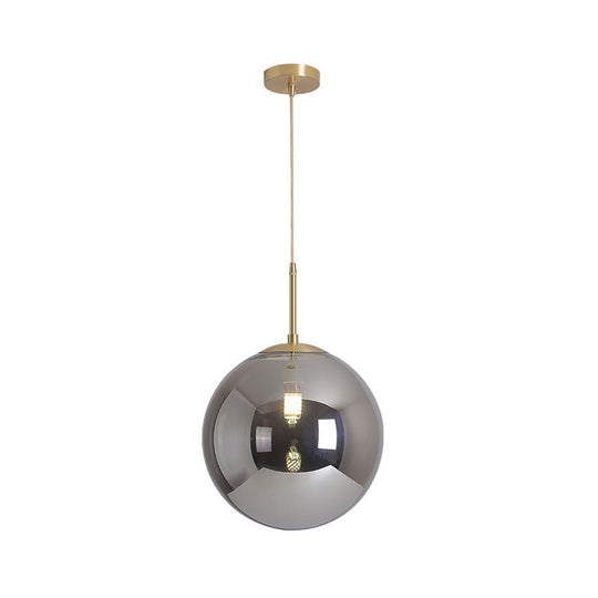 Modernist Tan And Smoke Gray Mirror Glass Globe Pendant Light - 6/10 Wide 1 Suspension Lamp For