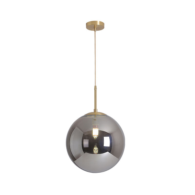 Modernist Tan/Smoke Gray Mirror Glass Globe Pendant Light - 6’/10’ Width 1-Light Suspension