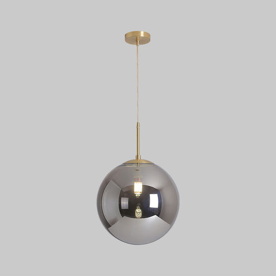 Modernist Tan/Smoke Gray Mirror Glass Globe Pendant Light - 6’/10’ Width 1-Light Suspension