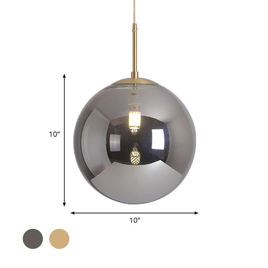 Modernist Tan/Smoke Gray Mirror Glass Globe Pendant Light - 6’/10’ Width 1-Light Suspension