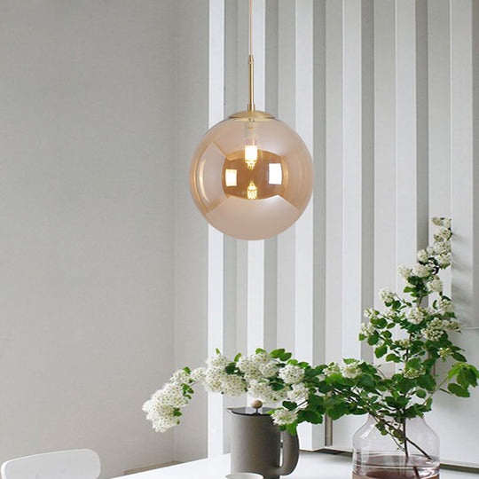 Modernist Tan And Smoke Gray Mirror Glass Globe Pendant Light - 6/10 Wide 1 Suspension Lamp For