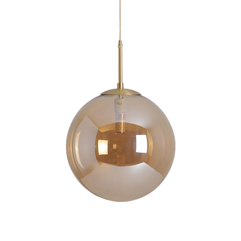 Modernist Tan/Smoke Gray Mirror Glass Globe Pendant Light - 6’/10’ Width 1-Light Suspension