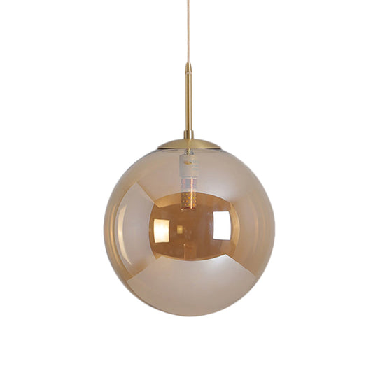 Modernist Tan/Smoke Gray Mirror Glass Globe Pendant Light - 6’/10’ Width 1-Light Suspension