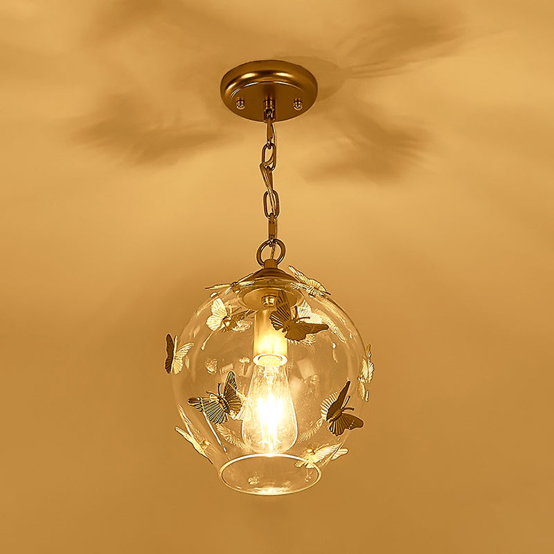 Modern Clear Glass Pendant Light With Butterfly Deco - Perfect For Bedroom Suspension