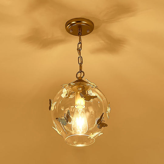 Modern Clear Glass Pendant Light With Butterfly Deco - Perfect For Bedroom Suspension