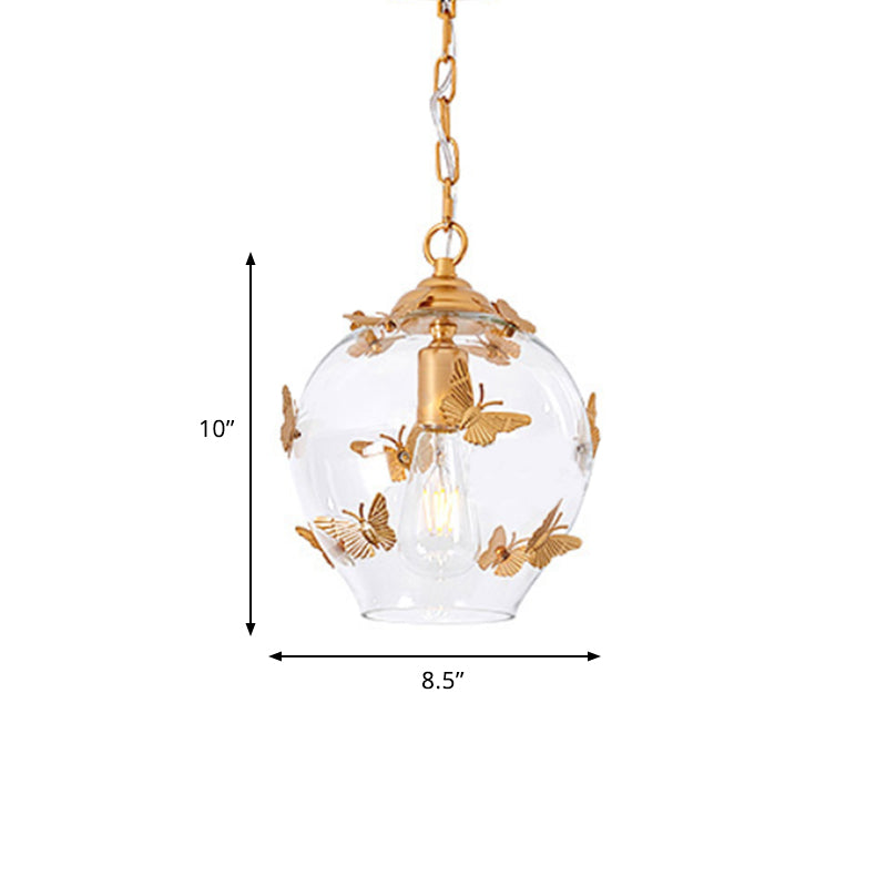 Modern Clear Glass Pendant Light With Butterfly Deco - Perfect For Bedroom Suspension