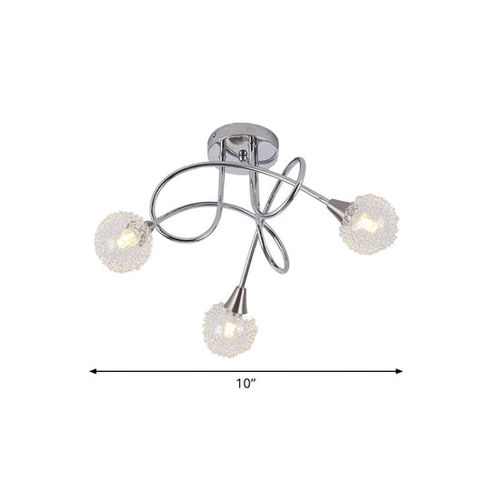 Modern 3 - Light Led Semi Flush Ceiling Light With Chrome Twist And Clear Glass Shade