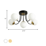 Modern Semi-Flush Ceiling Light: Spherical Design White Frosted/Amber Glass 5 Bulbs | Bedroom Flush