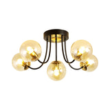 Modern Semi-Flush Ceiling Light: Spherical Design White Frosted/Amber Glass 5 Bulbs | Bedroom Flush