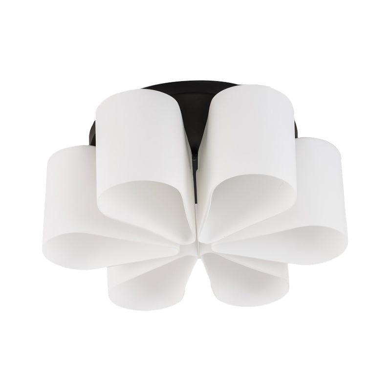 Contemporary 6 - Head Black Flush Mount: Flower Milk White Glass Lighting For Living Room