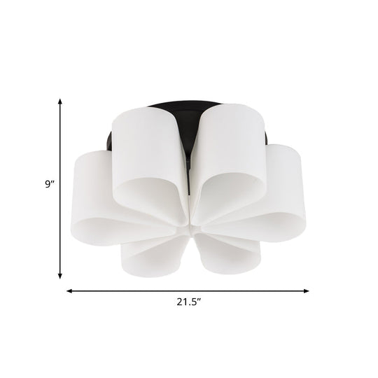 Contemporary 6-Head Black Flush Mount: Flower Milk White Glass Lighting For Living Room