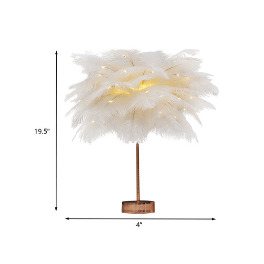Stylish Pink/White Palmtree Night Lamp - Feather Battery Powered Led Table Light With Usb Charging