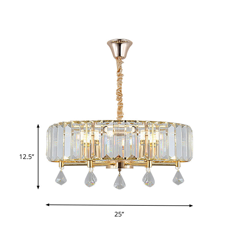 Modern Round Gold Chandelier With Crystal Pendant - 6/8 Heads Ceiling Light