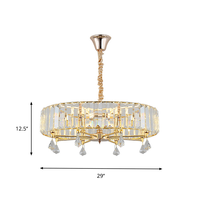 Modern Round Gold Chandelier With Crystal Pendant - 6/8 Heads Ceiling Light