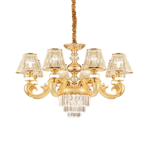 Modern 3-Tier Gold Crystal Chandelier With Conic Shade - 6/8 Heads Perfect For Living Room