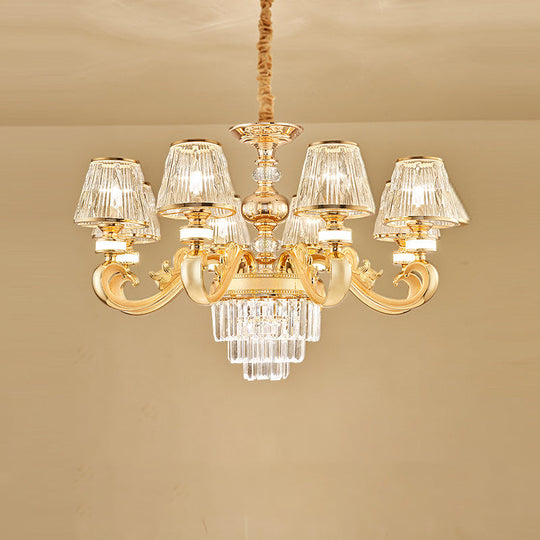 Modern 3-Tier Gold Crystal Chandelier With Conic Shade - 6/8 Heads Perfect For Living Room