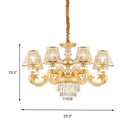 Modern 3-Tier Gold Crystal Chandelier With Conic Shade - 6/8 Heads Perfect For Living Room