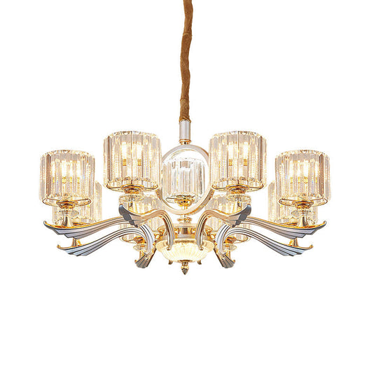 Contemporary Crystal Block Cylinder Suspension Light Chandelier - Silver 6/8-Head Ideal For Dining