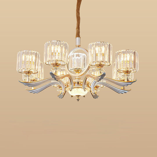 Contemporary Crystal Block Cylinder Suspension Light Chandelier - Silver 6/8-Head Ideal For Dining