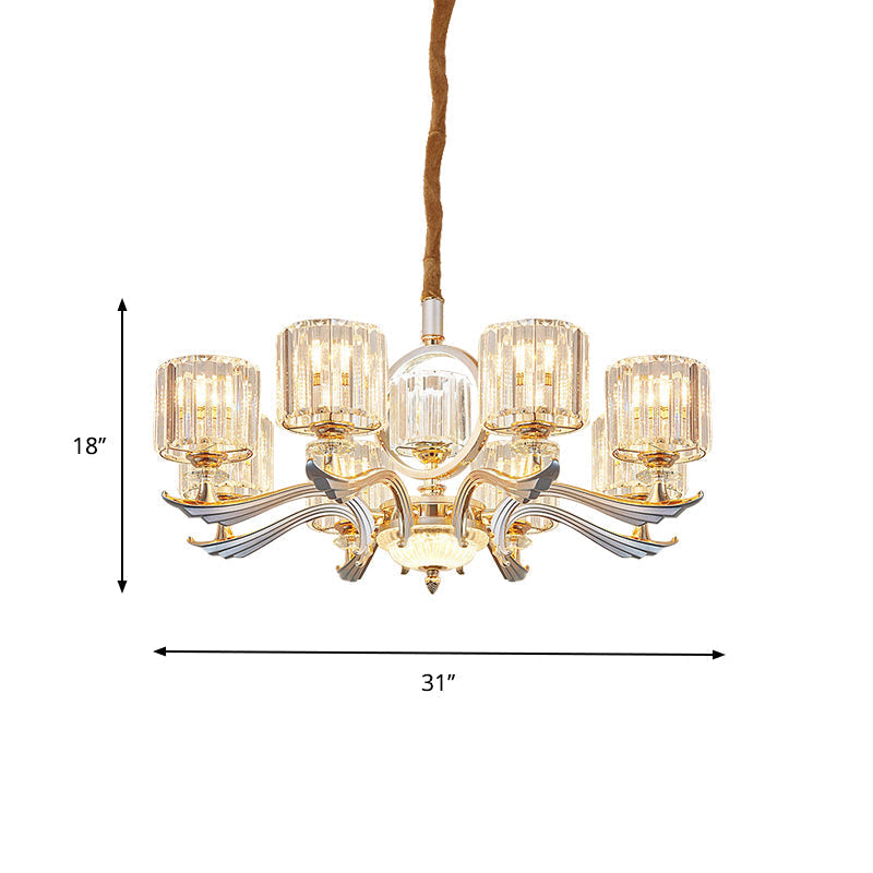 Contemporary Crystal Block Cylinder Suspension Light Chandelier - Silver 6/8-Head Ideal For Dining