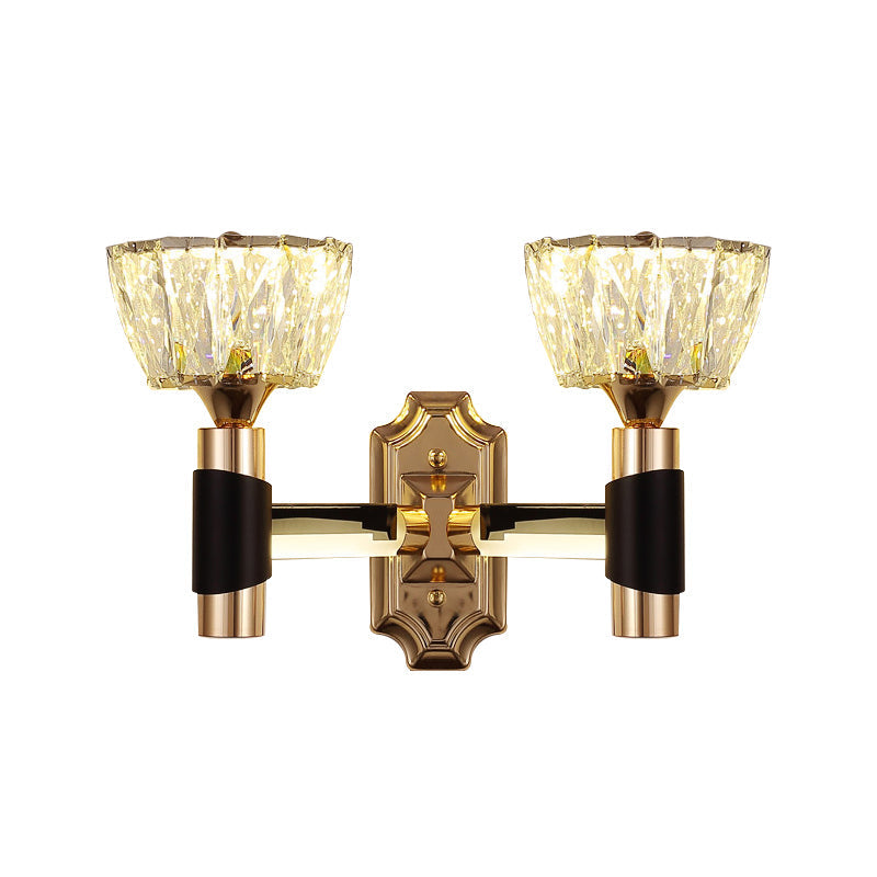 Minimalist Black & Gold Crystal Block Wall Sconce Half-Light Bowl Lamp