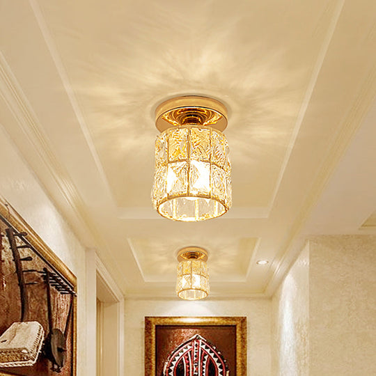 Minimalistic Led Flushmount Lighting: Cylinder/Globe Shaped Crystal Lamp Gold - Finished Gold /