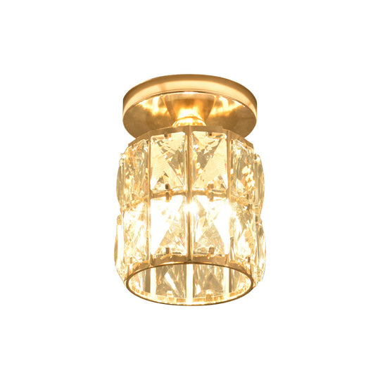 Minimalistic Led Flushmount Lighting: Cylinder/Globe Shaped Crystal Lamp Gold-Finished