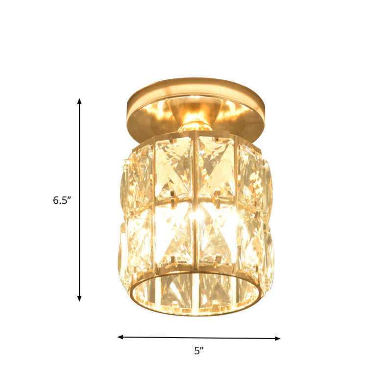 Minimalistic Led Flushmount Lighting: Cylinder/Globe Shaped Crystal Lamp Gold - Finished