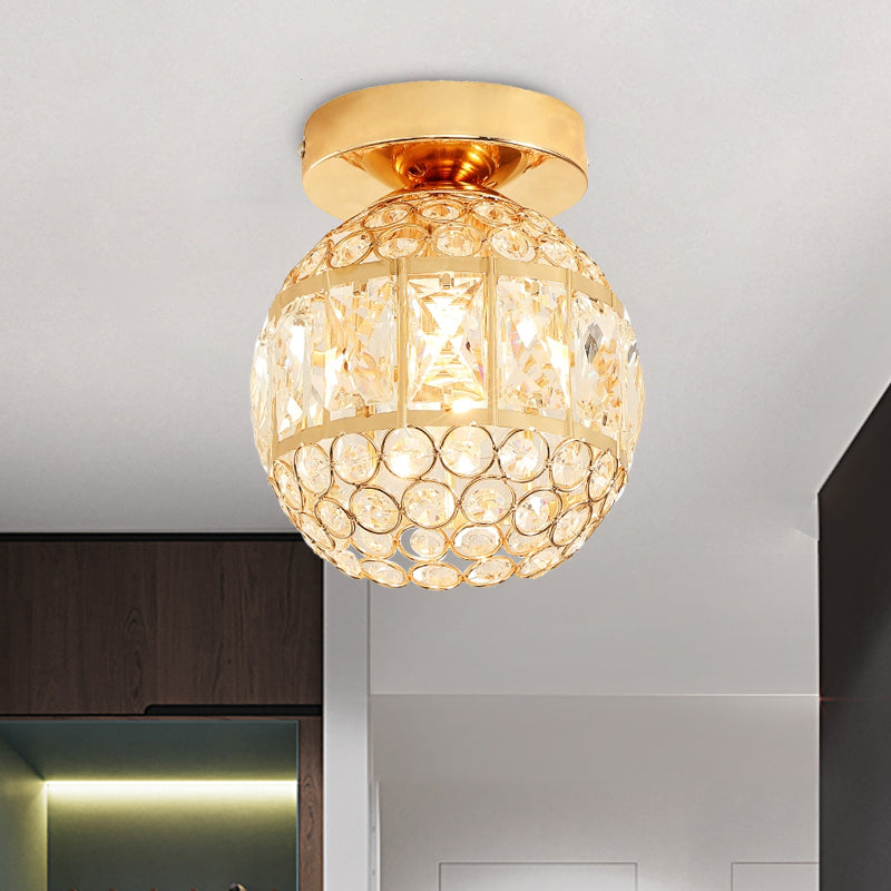 Minimalistic Led Flushmount Lighting: Cylinder/Globe Shaped Crystal Lamp Gold-Finished Gold / Globe