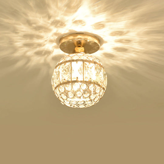 Minimalistic Led Flushmount Lighting: Cylinder/Globe Shaped Crystal Lamp Gold - Finished
