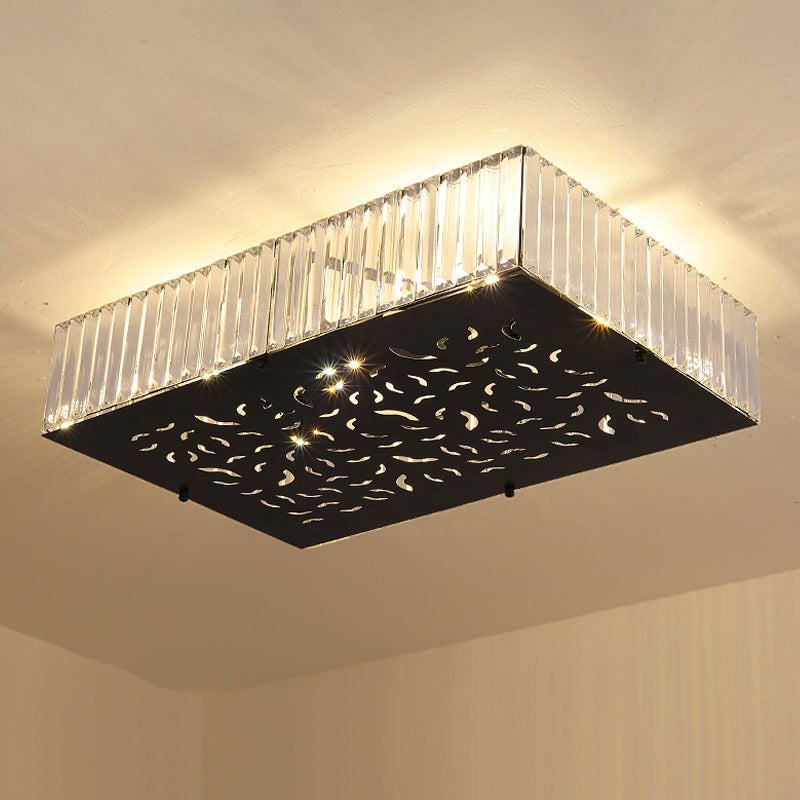 Black Crystal Block Ceiling Mounted Fixture - Simple & Elegant Flush Lighting For Bedroom