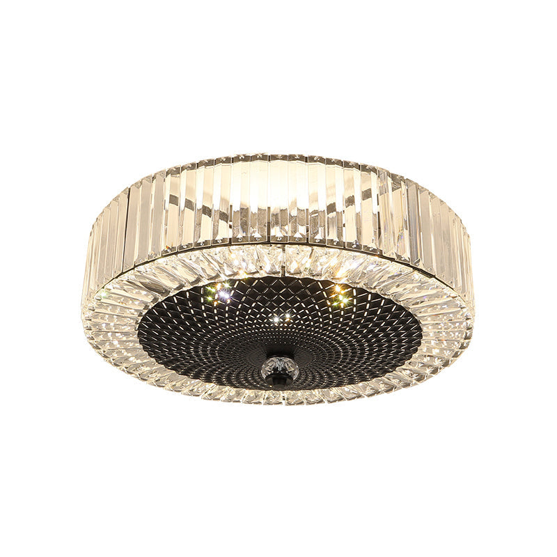 Drum - Shaped Crystal Flush Light In Black - Minimalist 4/5 - Light Rectangle Ceiling Lamp
