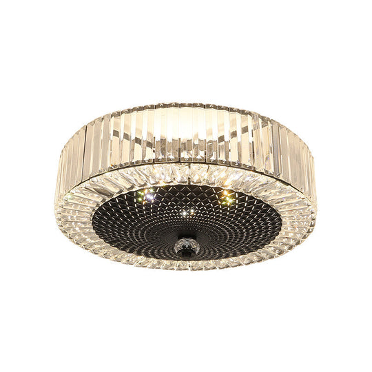 Drum - Shaped Crystal Flush Light In Black - Minimalist 4/5 - Light Rectangle Ceiling Lamp